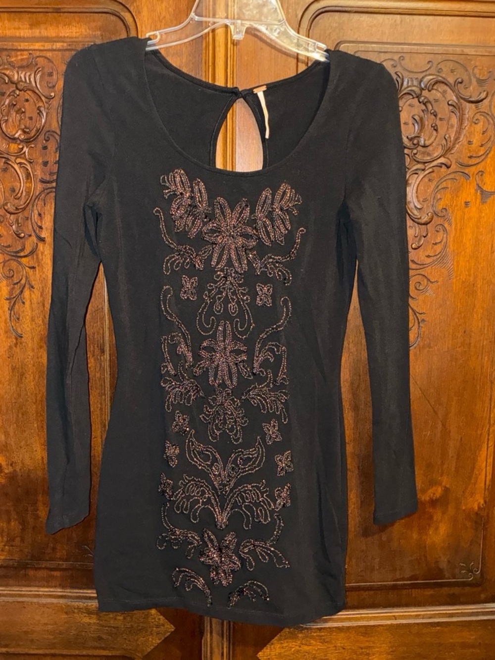Free People Black Long-Sleeve Embellished Women’s Dress - size S